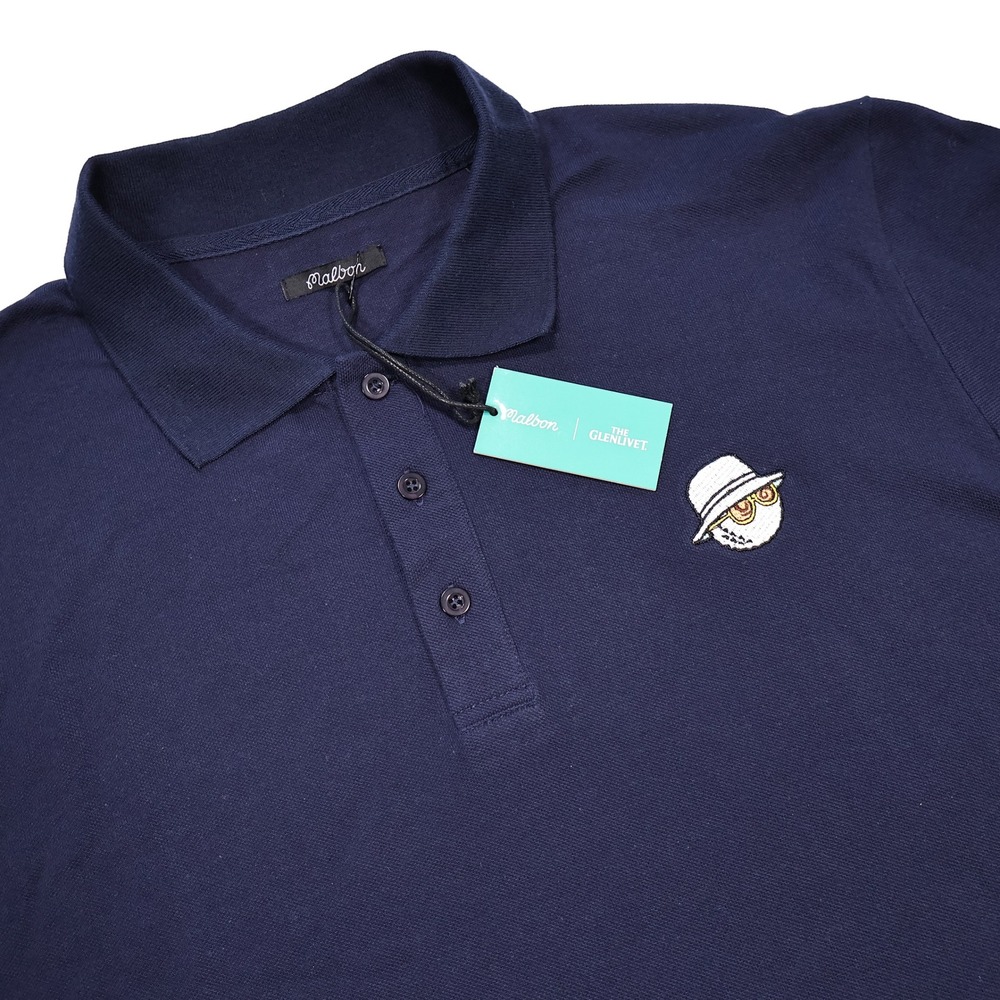 NWT MALBON GOLF x THE GLENLIVET Men's XL Navy Blue Pique Short Sleeve Polo Shirt